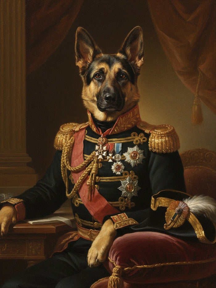 Berger allemand peint en Le Général, en uniforme