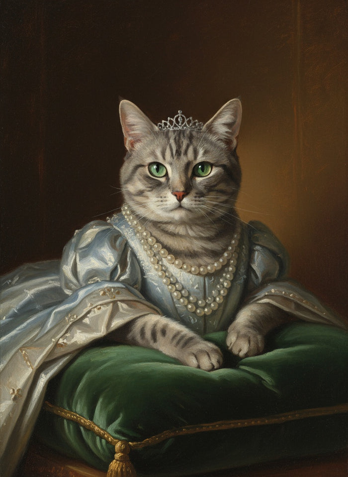 Chat tigré gris peint en La Reine