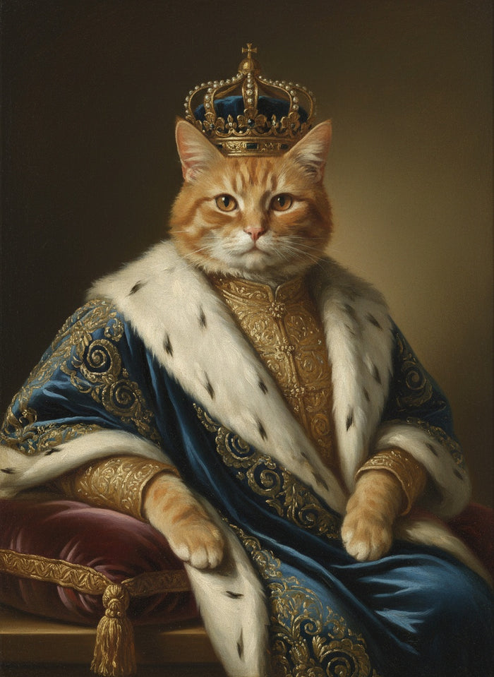 Chat roux peint en roi