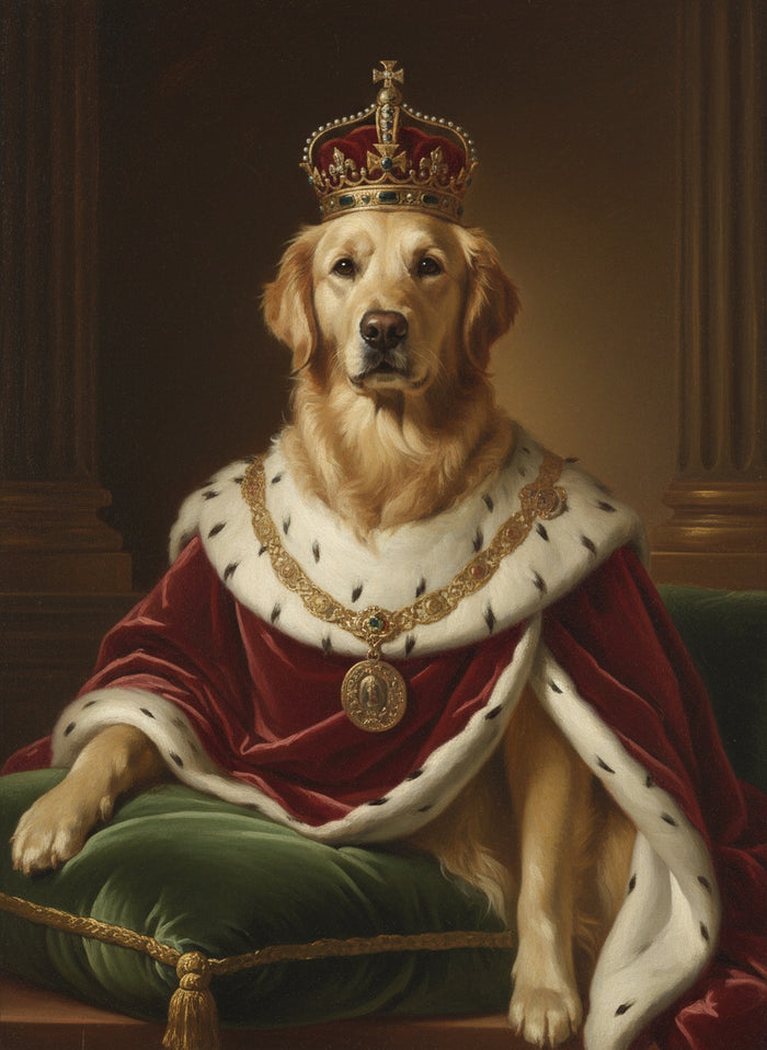 Golden retriever peint en roi